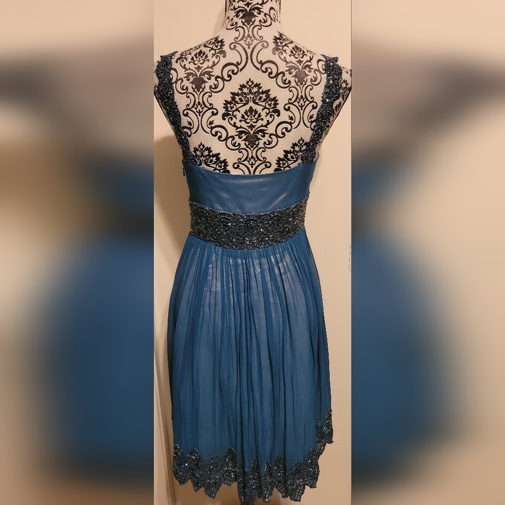 Adrianna Papell Evening Silk Beaded Fairy Grecian Prom Formal Dress Sz 6‎ - Picture 3 of 12